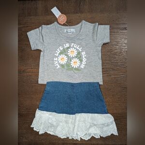Bailey's Blossoms T-shirt and denim skirt outfit size 12-18 months